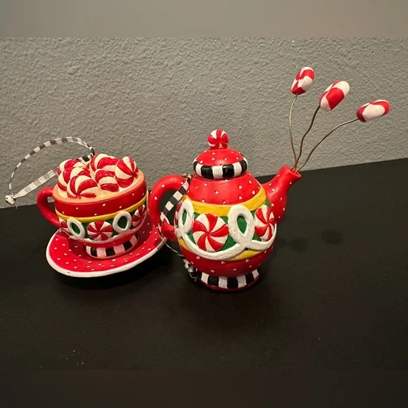 Mary Engelbreit Red and White Peppermint Tea Set - Picture 2 of 14